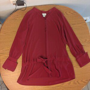soft surroundings large red semi sheer top button loop detail long sleeve